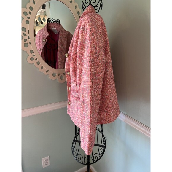 STS Sail To Sable L Button Jacket Blazer Neon Tweed Pink Gold Career Barbie - Picture 4 of 11